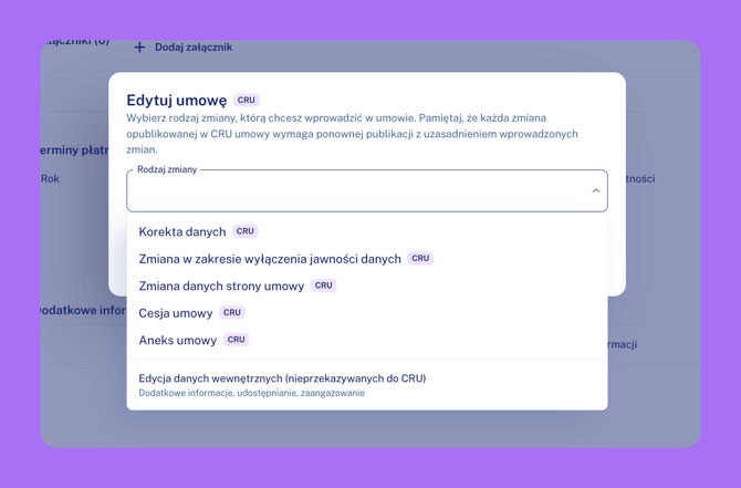 Edycja opublikowanej umowy